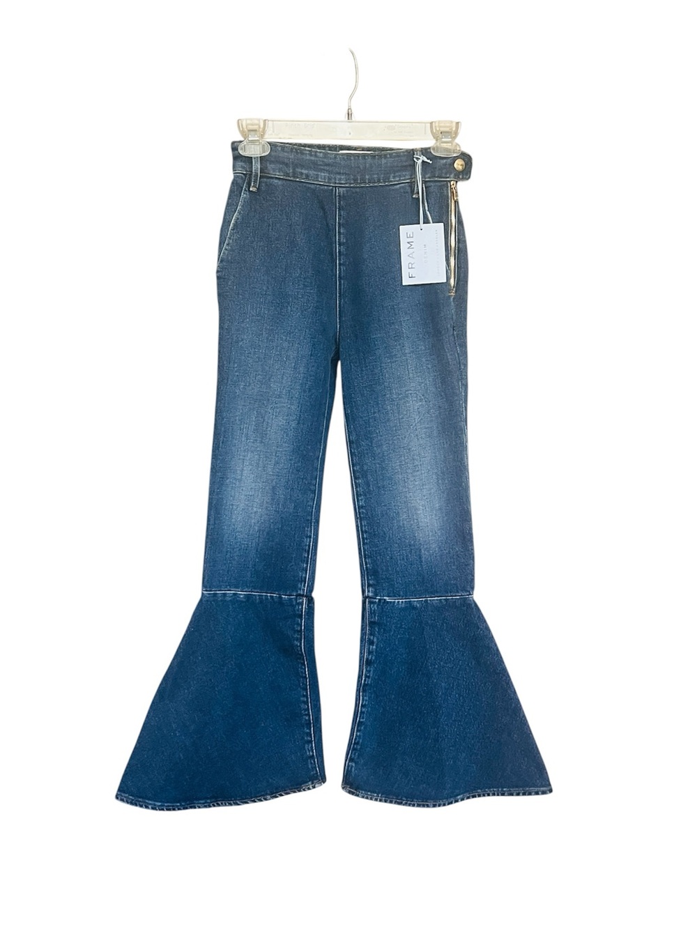 NWT Frame Denim Bell Bottom Jeans SZ 24 Cropped High Rise Hipster Boho Festival - Picture 2 of 9